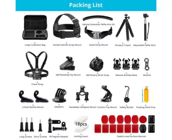 Kit accesorii camera video AKASO SYAC0048-BK, 60 in 1 - Imagine 1