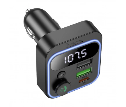 Modulator FM HOCO E85 2 x USB-A, 1x USB-C, RGB, Bluetooth 5.4, 38W, negru - Imagine 3