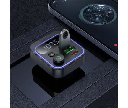 Modulator FM HOCO E85 2 x USB-A, 1x USB-C, RGB, Bluetooth 5.4, 38W, negru - Imagine 5