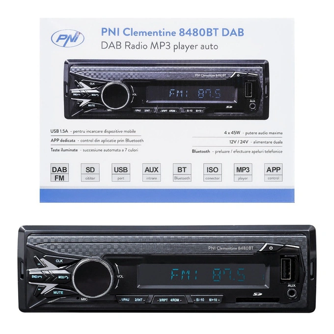 Player auto PNI Clementine PNI-8480BT, MP3, radio auto, 4 x 45 W, 1 DIN, Bluetooth, Black - Imagine 3