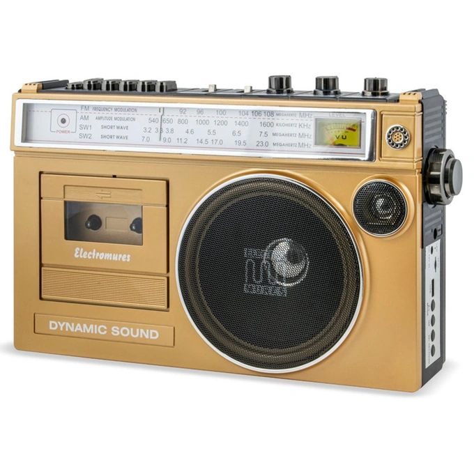 Radio casetofon, Electromures EM 1011, FM / AM / SW1 / SW2, 7 W, Bluetooth, USB, slot card microSD / TF, inregistrare, microfon, bej - Imagine 3
