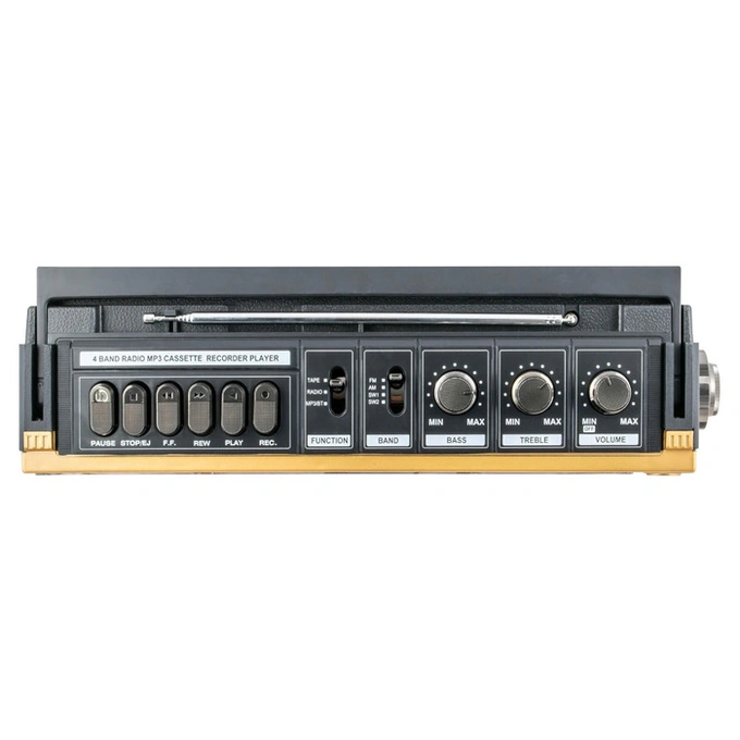 Radio casetofon, Electromures EM 1011, FM / AM / SW1 / SW2, 7 W, Bluetooth, USB, slot card microSD / TF, inregistrare, microfon, bej - Imagine 6