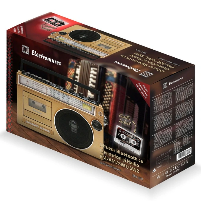 Radio casetofon, Electromures EM 1011, FM / AM / SW1 / SW2, 7 W, Bluetooth, USB, slot card microSD / TF, inregistrare, microfon, bej - Imagine 8
