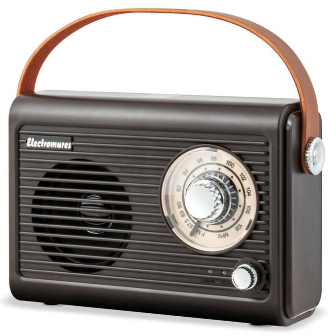 ELECTROMURES Radio portabil Electromures EM 1005, 5 W, FM, alimentare acumulator, Bluetooth, USB, Aux in, design retro, maro - IT-Fashion.ro
