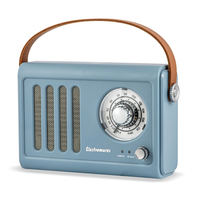 Radio portabil Electromures EM 1006, FM, 5 W, alimentare acumulator, Bluetooth, USB, Aux in, design retro, albastru - Imagine 1