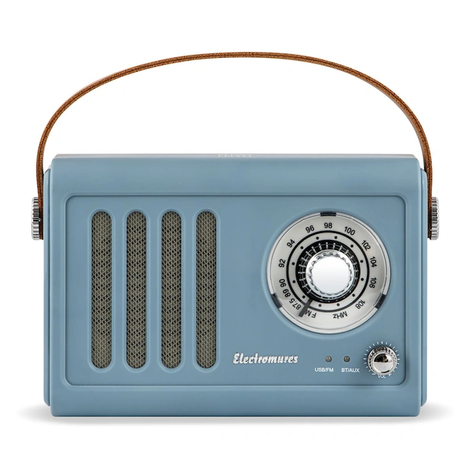 ELECTROMURES Radio portabil Electromures EM 1006, FM, 5 W, alimentare acumulator, Bluetooth, USB, Aux in, design retro, albastru - IT-Fashion.ro