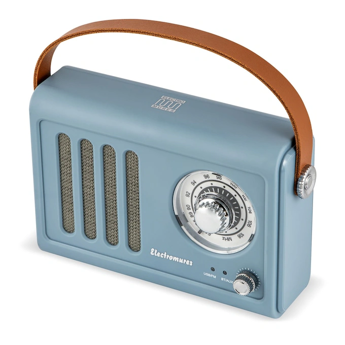 Radio portabil Electromures EM 1006, FM, 5 W, alimentare acumulator, Bluetooth, USB, Aux in, design retro, albastru - Imagine 5