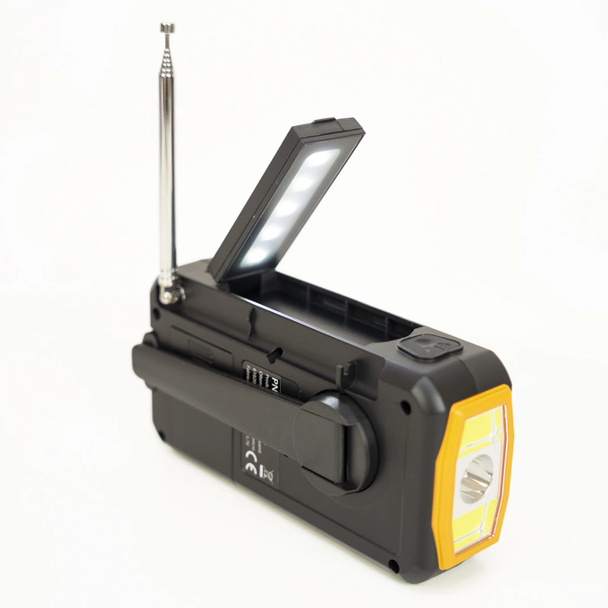 Radio portabil PNI-DYN300, cu dinam, incarcare solara, lanterna, powerbank 4000 mAh, SOS, IPX3, orange, kit Blackout - Imagine 7