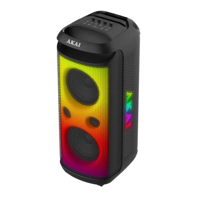 Boxa portabila activa Akai Party Speaker 600, 120 W, Bluetooth, USB, functie Karaoke, lumini dinamice, rezistenta la apa IPX4, negru, microfon, telecomanda - Imagine 3