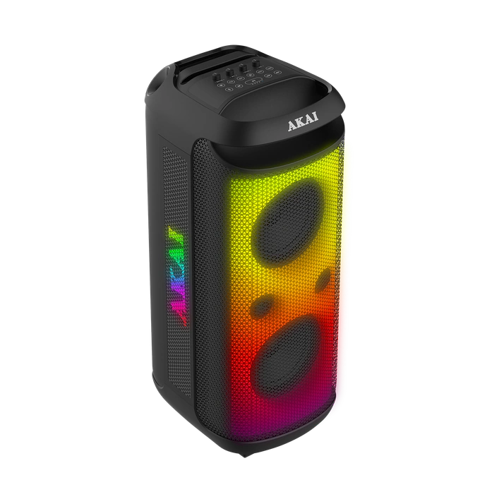 Boxa portabila activa Akai Party Speaker 600, 120 W, Bluetooth, USB, functie Karaoke, lumini dinamice, rezistenta la apa IPX4, negru, microfon, telecomanda - Imagine 4