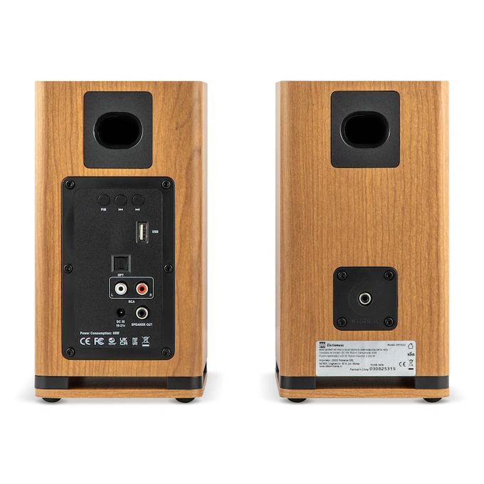 Boxe de raft Electromures EM 1022, active cu Bluetooth 5.0, conexiuni USB/OPTIC/RCA si Telecomanda, Design minimalist, Putere 2x50W, Culoare Maro - Imagine 5