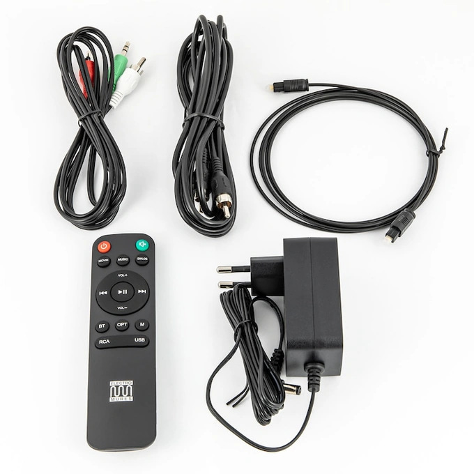 Boxe de raft Electromures EM 1022, active cu Bluetooth 5.0, conexiuni USB/OPTIC/RCA si Telecomanda, Design minimalist, Putere 2x50W, Culoare Maro - Imagine 6