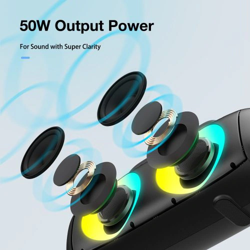 Boxă AirAux AA-DH1 50W TWS Bluetooth V5.1, bas 360°, baterie 4500mAh, efect RGB, rezistentă la apă IPX5 - Imagine 2