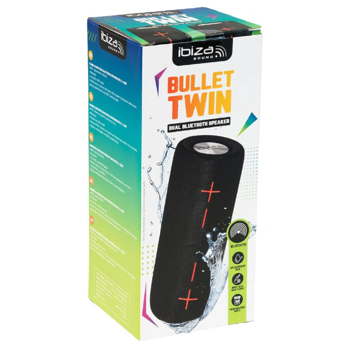 Boxa bluetooth IBIZA Sound BULLET-TWIN, 2X20W TWIN IPX5 MSD, AUX, Black - Imagine 6