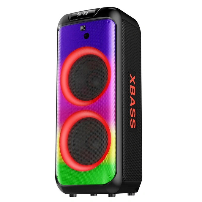 Boxa portabila activa Electromures EM 1008, 40 W, Bluetooth, USB, slot card TF, Aux in, radio FM, joc de lumini LED, negru, microfon, telecomanda - Imagine 1