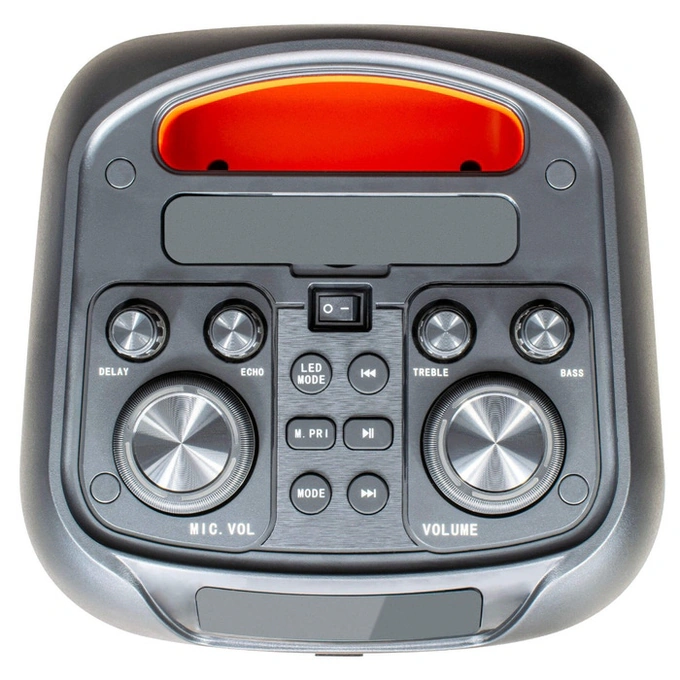 Boxa portabila activa Electromures EM 1008, 40 W, Bluetooth, USB, slot card TF, Aux in, radio FM, joc de lumini LED, negru, microfon, telecomanda - Imagine 7