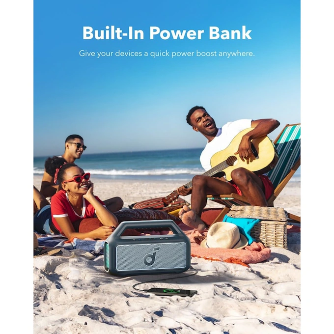 Boxa portabila Anker Soundcore Boom 2, 80W, BassUp 2.0, IPX7, Lumini RGB, Bluetooth 5.3, Albastru - Imagine 4