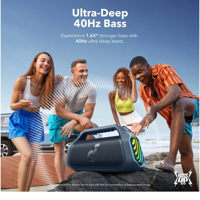 Boxa portabila Anker Soundcore Boom 2 Plus, 140W, Bluetooth 5.3, BassUp 2.0, IPX7, Lumini RGB, Functie PowerBank, Blue - Imagine 7