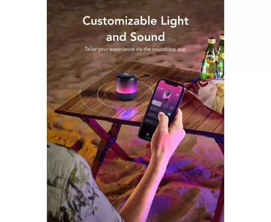Boxa portabilă ANKER SoundCore Glow Mini Black - Sunet 360° și lumini RGB - Imagine 4