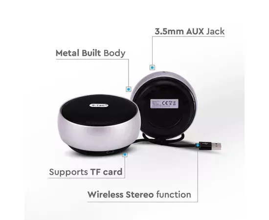 Boxă portabilă Bluetooth V-TAC SKU-7717 Gray - Sunet compact și autonomie extinsă - Imagine 3