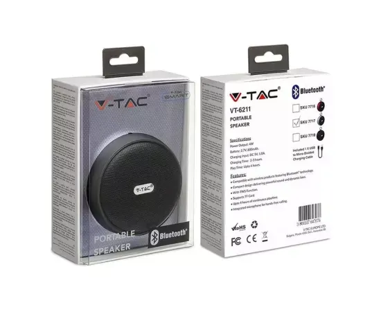 Boxă portabilă Bluetooth V-TAC SKU-7717 Gray - Sunet compact și autonomie extinsă - Imagine 5