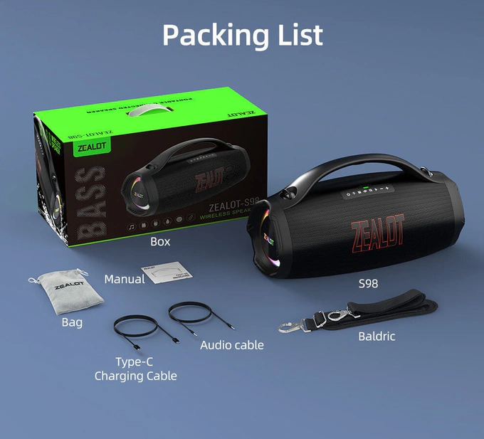 Boxă Portabilă Bluetooth ZEALOT S98, 160 W, Black - Imagine 6