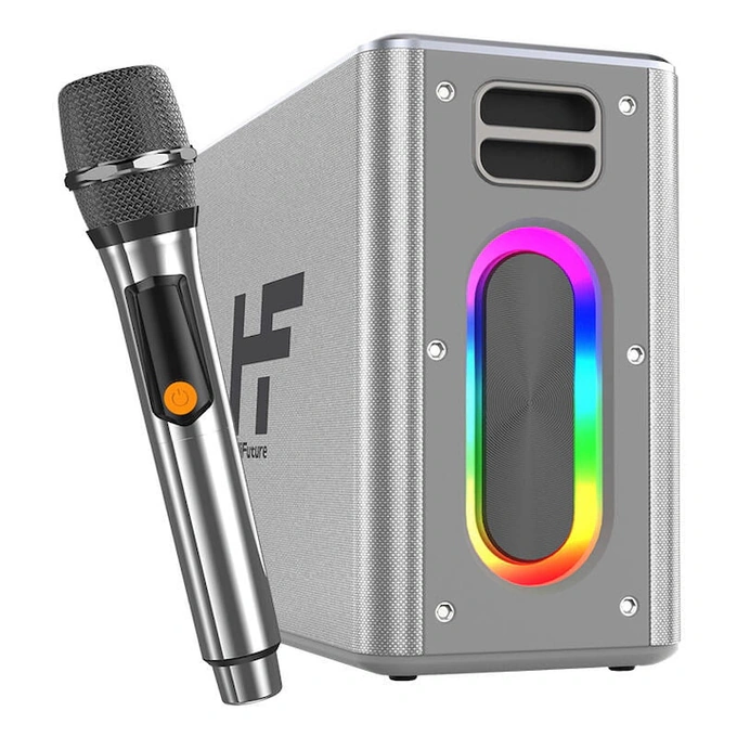 Boxa Portabila HiFuture Music Box, Bluetooth, 100W, Argintiu, Set 2 Microfoane - Imagine 1