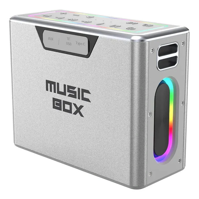 Boxa Portabila HiFuture Music Box, Bluetooth, 100W, Argintiu, Set 2 Microfoane - Imagine 7