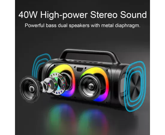 Boxa portabilă JOYROOM JR-MW02 Black cu sunet HiFi și iluminare RGB - Imagine 3