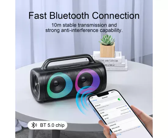 Boxa portabilă JOYROOM JR-MW02 Black cu sunet HiFi și iluminare RGB - Imagine 4