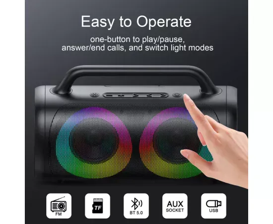 Boxa portabilă JOYROOM JR-MW02 Black cu sunet HiFi și iluminare RGB - Imagine 5