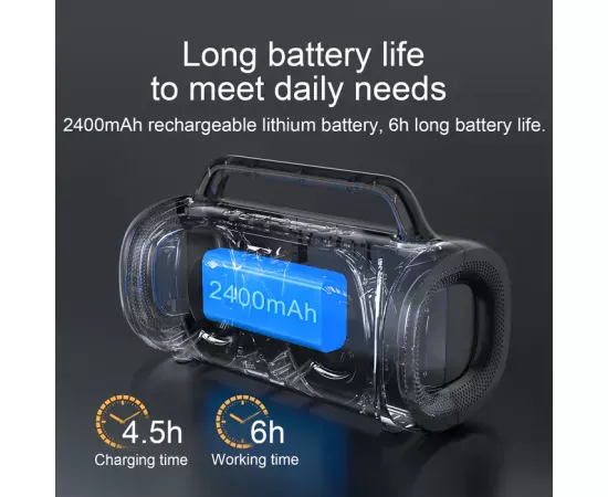 Boxa portabilă JOYROOM JR-MW02 Black cu sunet HiFi și iluminare RGB - Imagine 6