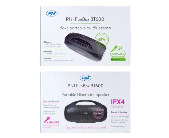 Boxă portabilă PNI FunBox BT600 Bluetooth 65W cu microfon wireless și acumulator 4400mAh - Imagine 7