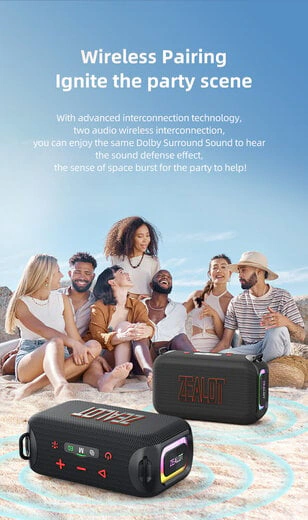 Boxa portabila, rezistenta la apa Zealot S85, 50W, Bluetooth 5.3, IPX6 Waterproof, 6h Autonomie, Black - Imagine 11