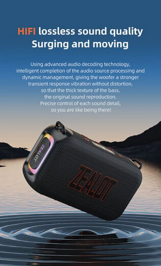 Boxa portabila, rezistenta la apa Zealot S85, 50W, Bluetooth 5.3, IPX6 Waterproof, 6h Autonomie, Black - Imagine 5