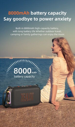 Boxa portabila, rezistenta la apa Zealot S85, 50W, Bluetooth 5.3, IPX6 Waterproof, 6h Autonomie, Black - Imagine 7