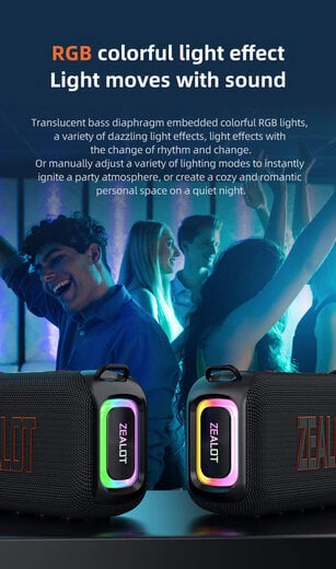 Boxa portabila, rezistenta la apa Zealot S85, 50W, Bluetooth 5.3, IPX6 Waterproof, 6h Autonomie, Black - Imagine 9
