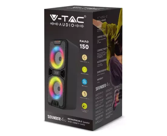 Boxa portabilă V-TAC SKU-6663 Black cu Bluetooth și lumini LED - Imagine 5