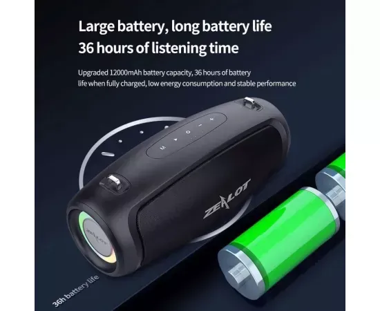 Boxă portabilă ZEALOT S37L Black – sunet puternic și autonomie extinsă - Imagine 5