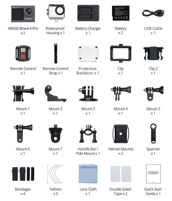 Cameră de acțiune Akaso Brave 4 Pro 4K 30fps, 20MP, stabilizare 6 axe, Wi-Fi, ecran dual - Imagine 3