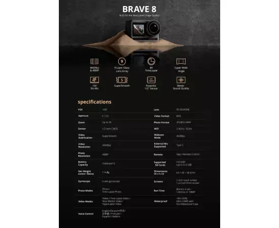 Camera de acțiune AKASO Brave 8 – Performanță 4K60 și stabilizare avansată - Imagine 8