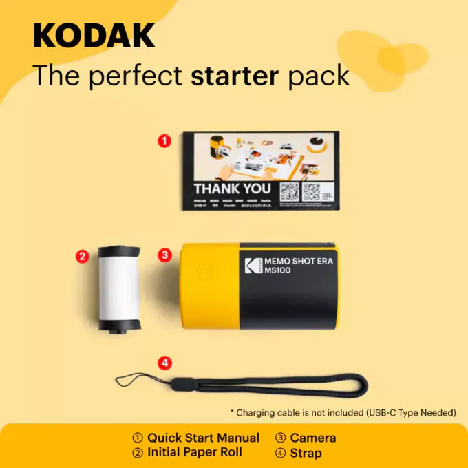 Kodak Memo Shot Era KOCAMMS100Y – Cameră foto instant și imprimantă de etichete 2‑în‑1, Bluetooth, 300 dpi, galben/negru - Imagine 10