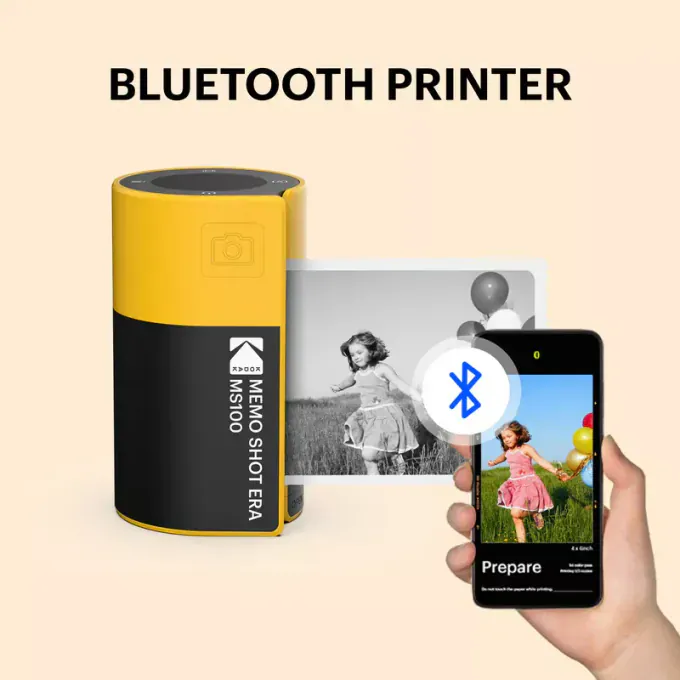 Kodak Memo Shot Era KOCAMMS100Y – Cameră foto instant și imprimantă de etichete 2‑în‑1, Bluetooth, 300 dpi, galben/negru - Imagine 7