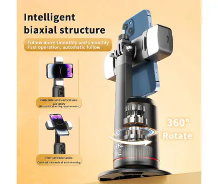 Stabilizator Gimbal XO SS16+, Face Tracking 360, Bluetooth 5.2, Black - Imagine 4