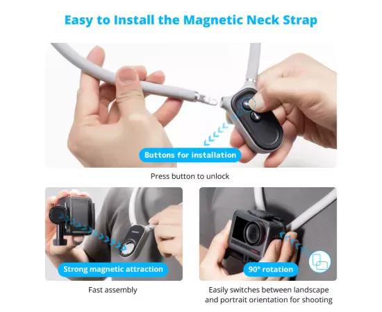 Suport magnetic de prindere pe gat camera video AKASO SYAC0097-BK - Imagine 5