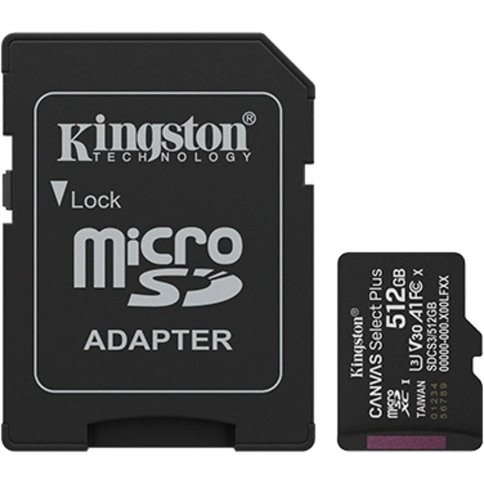 Card de memorie KINGSTON microSDXC Canvas Select Plus SDCS3/512GB, 512GB, Clasa 10 + Adaptor SD - Imagine 1