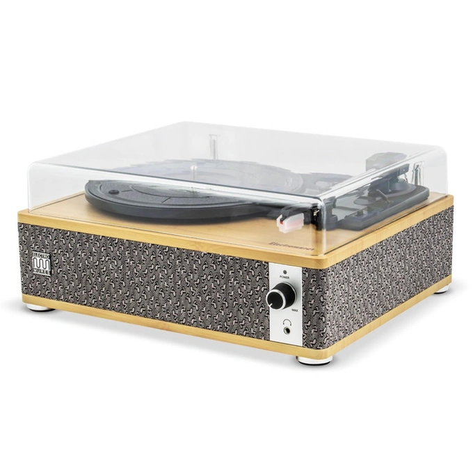 ELECTROMURES Pick-up, Electromures EM 1021 Bamboo Edition, 6 W, Bluetooth, Aux in, ac safir, difuzor stereo incorporat, oprire automata, capac transparent din plastic, bej + gri - IT-Fashion.ro