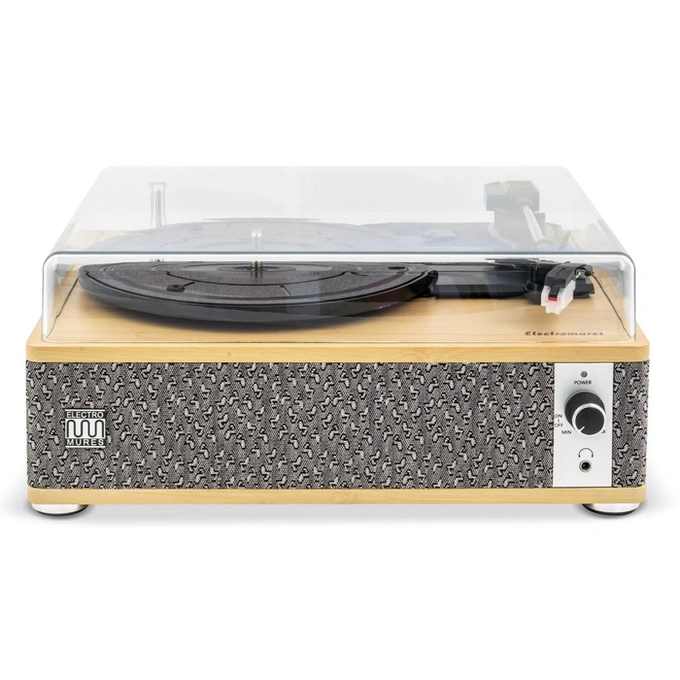 Pick-up, Electromures EM 1021 Bamboo Edition, 6 W, Bluetooth, Aux in, ac safir, difuzor stereo incorporat, oprire automata, capac transparent din plastic, bej + gri - Imagine 3