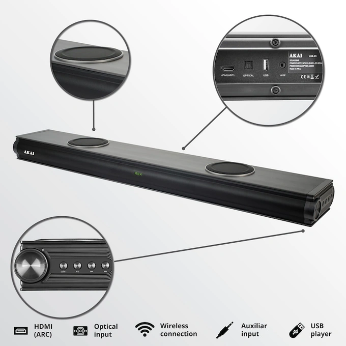 Soundbar AKAI ASB-29,100 W, Bluetooth 5.0, negru - Imagine 9
