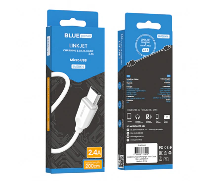 Cablu de date si incarcare BLUE Power 314533, USB-A - microUSB, 18W, 2m, Alb - Imagine 4